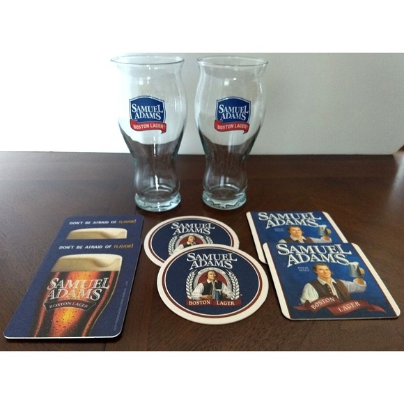 2 SAM ADAMS BOSTON LAGER Perfect Pint Sensory Beer Glasses & 6 Vintage Coasters - Picture 16 of 16